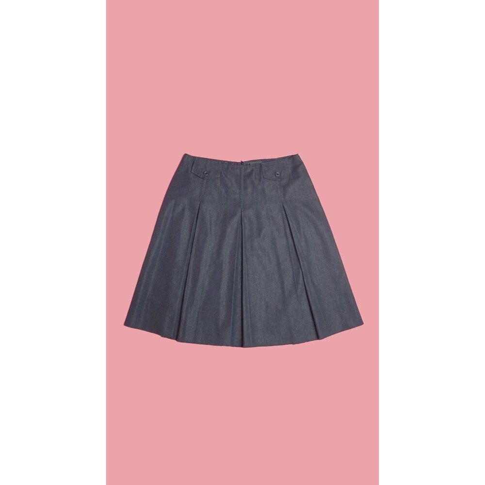 1990s-Y2K ANNA SUI Black Kick Pleat. Pleated Skirt with Faux Button Pockets and
